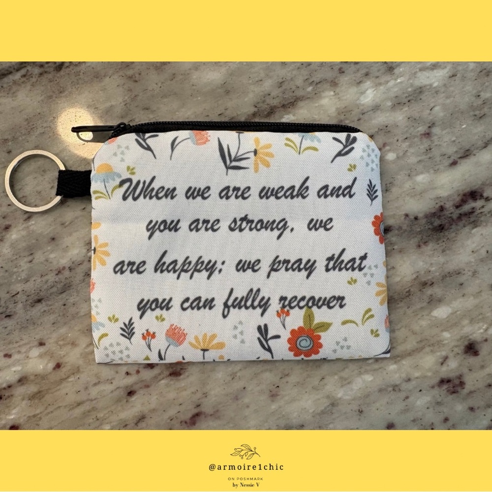 CHANGE PURSE & KEY RING | floral design with inspirational quote - Picture 1 of 7